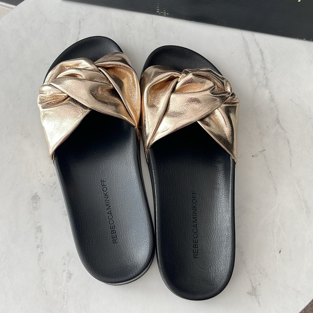 Rebecca Minkoff New Samara Gold Slide Size 9 - Picture 2 of 4